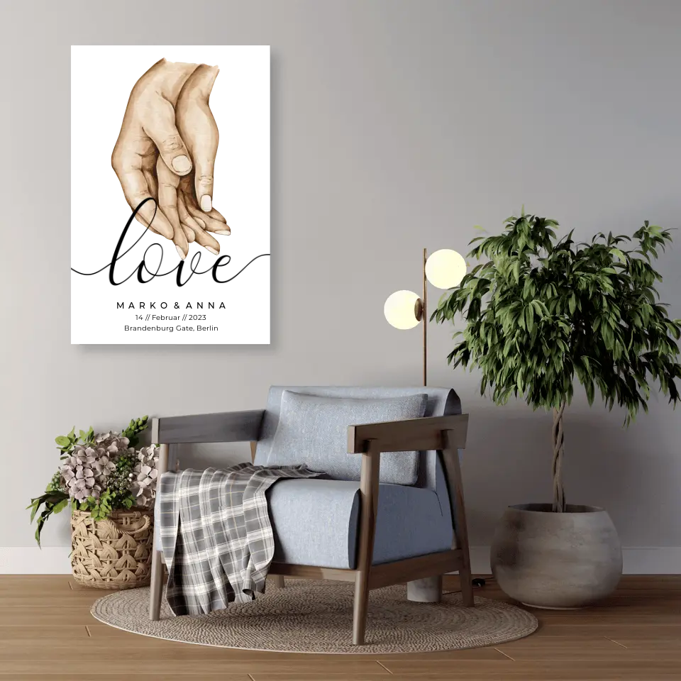 Personalisiertes Pärchen-Poster ,,Liebende Hände" - Alu-Dibond