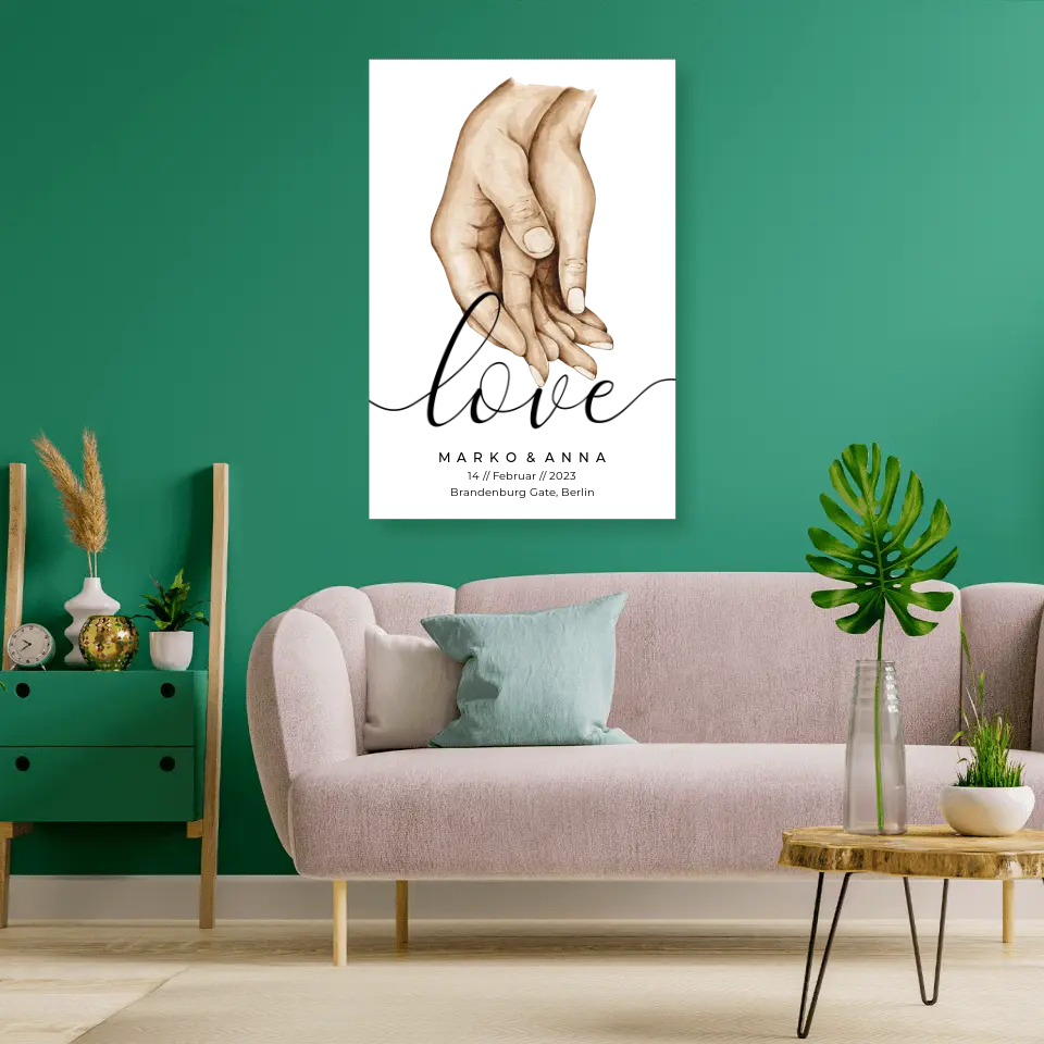 Personalisiertes Pärchen-Poster ,,Liebende Hände" - Alu-Dibond