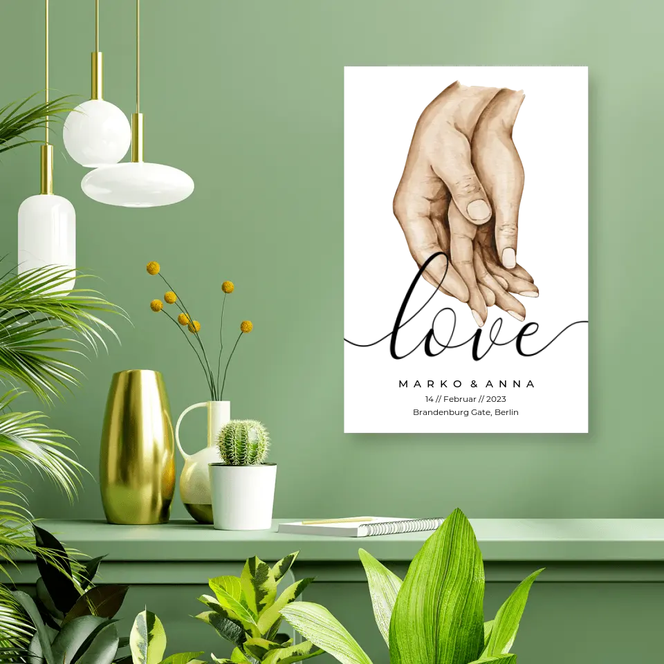Personalisiertes Pärchen-Poster ,,Liebende Hände" - Alu-Dibond