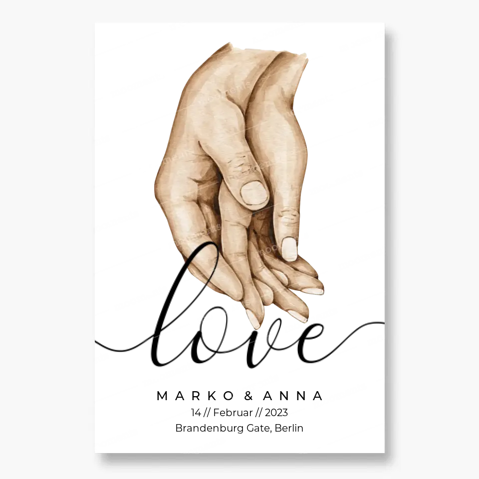 Personalisiertes Pärchen-Poster ,,Liebende Hände" - Poster