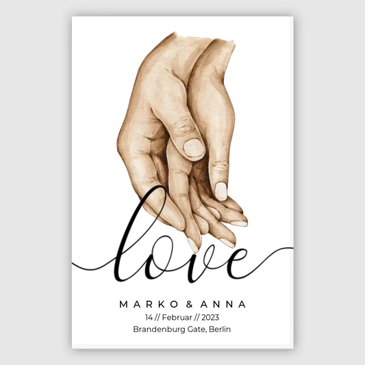 Personalisiertes Pärchen-Poster ,,Liebende Hände" - Leinwand