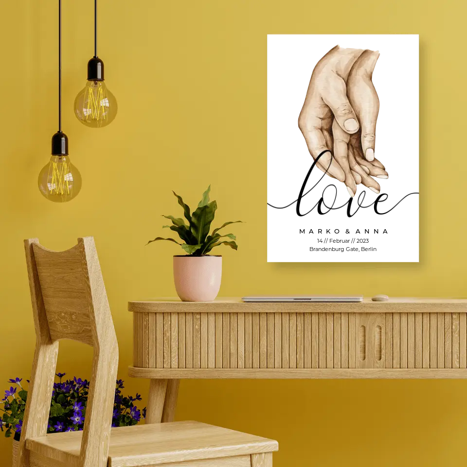 Personalisiertes Pärchen-Poster ,,Liebende Hände" - Alu-Dibond