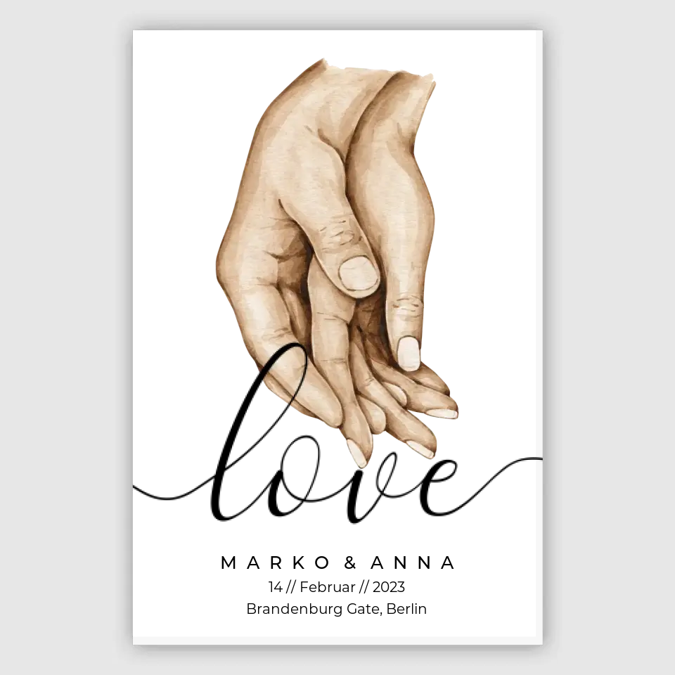 Personalisiertes Pärchen-Poster ,,Liebende Hände" - Alu-Dibond
