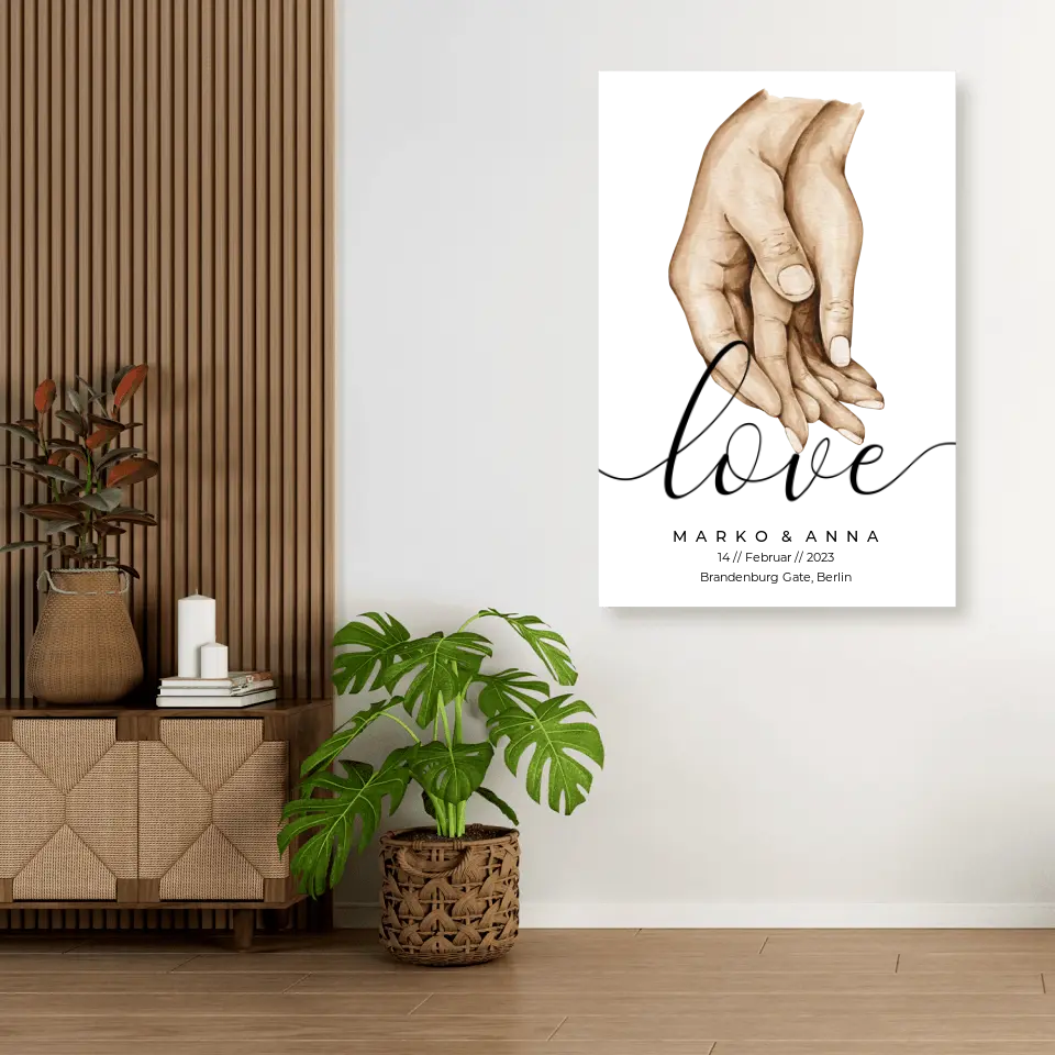Personalisiertes Pärchen-Poster ,,Liebende Hände" - Alu-Dibond