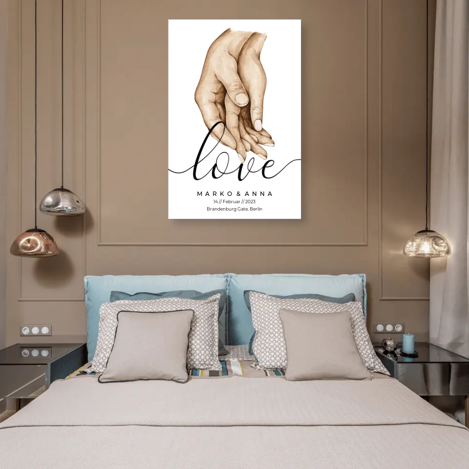 Personalisiertes Pärchen-Poster ,,Liebende Hände" - Alu-Dibond