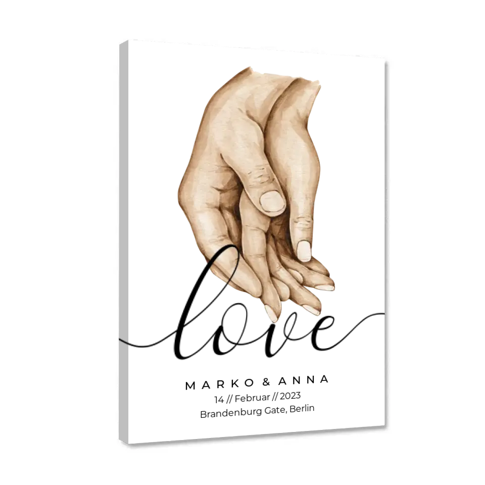 Personalisiertes Pärchen-Poster ,,Liebende Hände" - Alu-Dibond