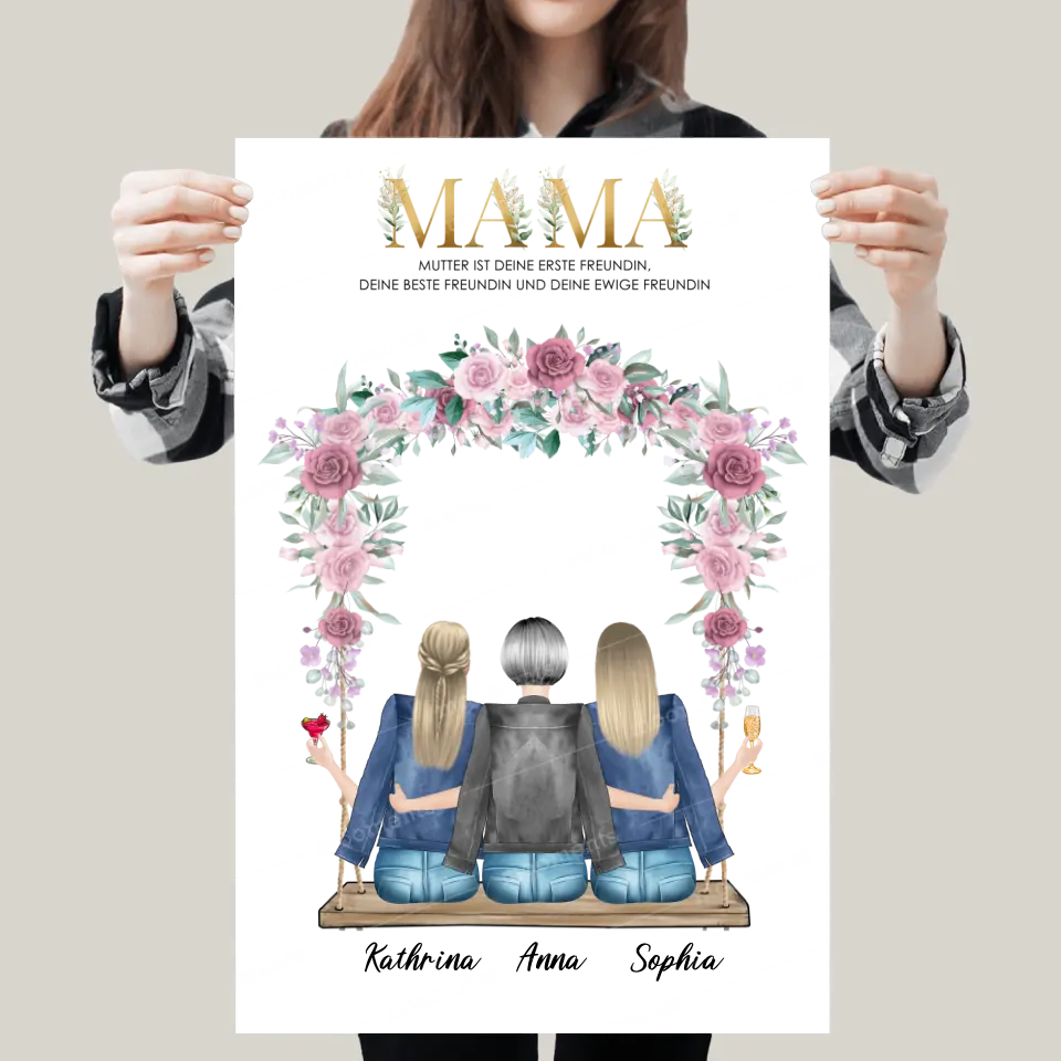 Mama und zwei Töchter sitzen auf der Schaukel - Poster