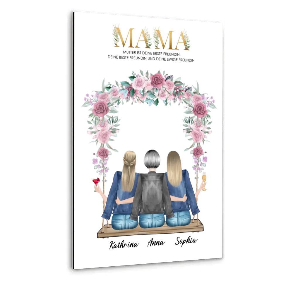 Mama und zwei Töchter sitzen auf der Schaukel - Poster