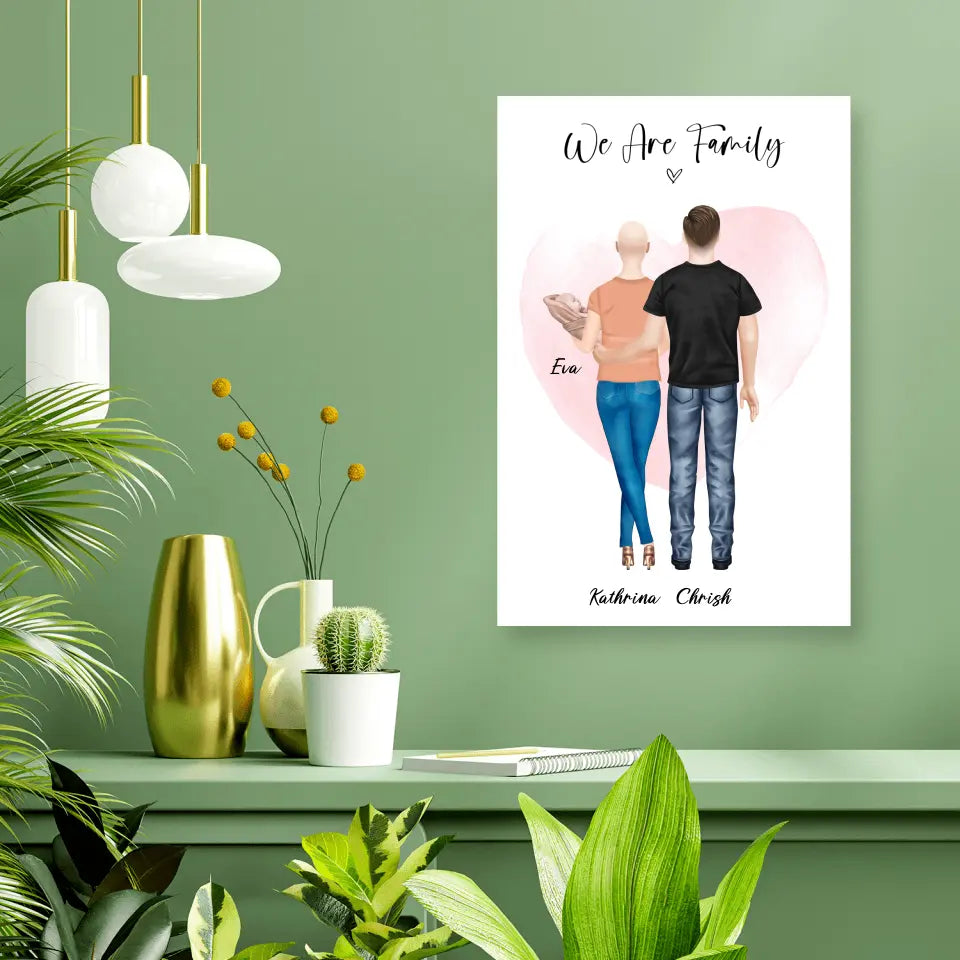 Personalisiertes Geschenk Ehepaar mit neugeborenem Baby - Poster