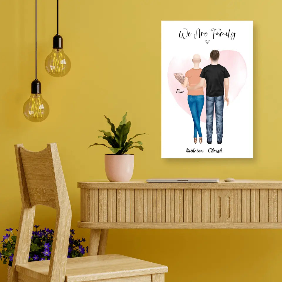 Personalisiertes Geschenk Ehepaar mit neugeborenem Baby - Poster