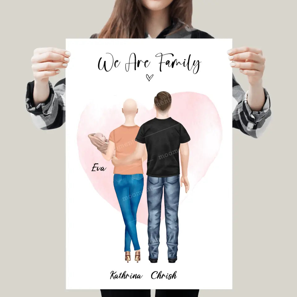 Personalisiertes Geschenk Ehepaar mit neugeborenem Baby - Poster