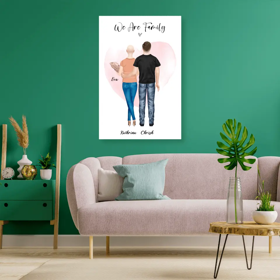 Personalisiertes Geschenk Ehepaar mit neugeborenem Baby - Poster
