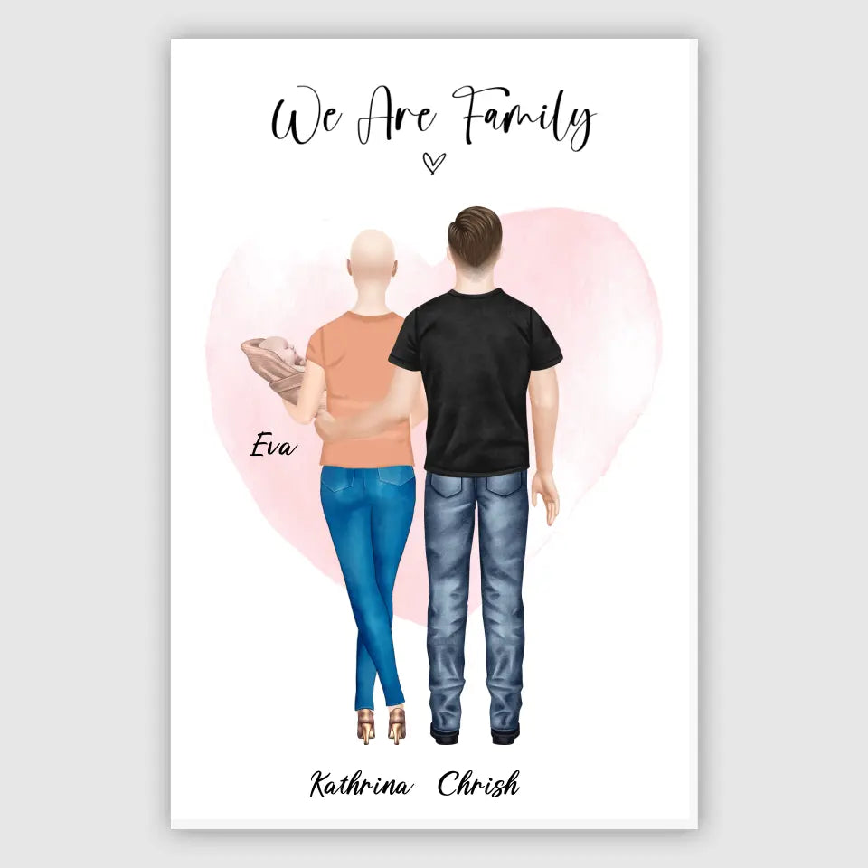 Personalisiertes Geschenk Ehepaar mit neugeborenem Baby - Poster