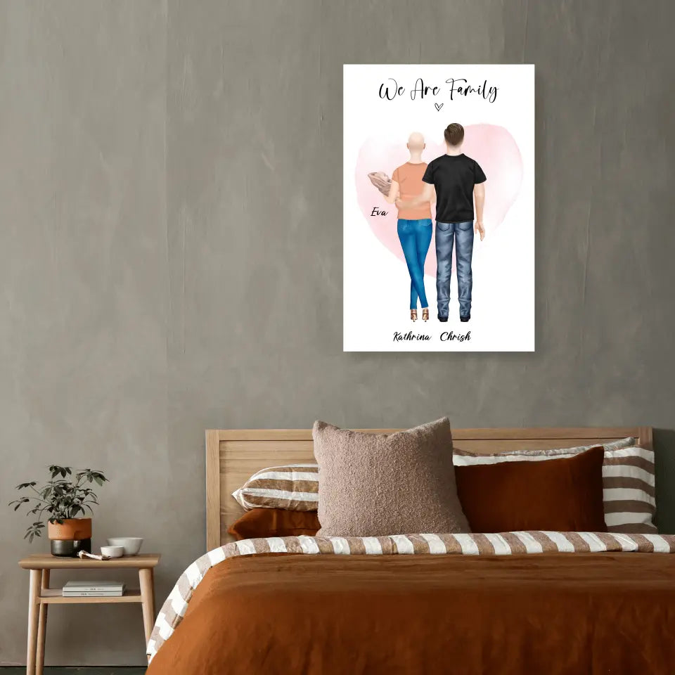 Personalisiertes Geschenk Ehepaar mit neugeborenem Baby - Poster