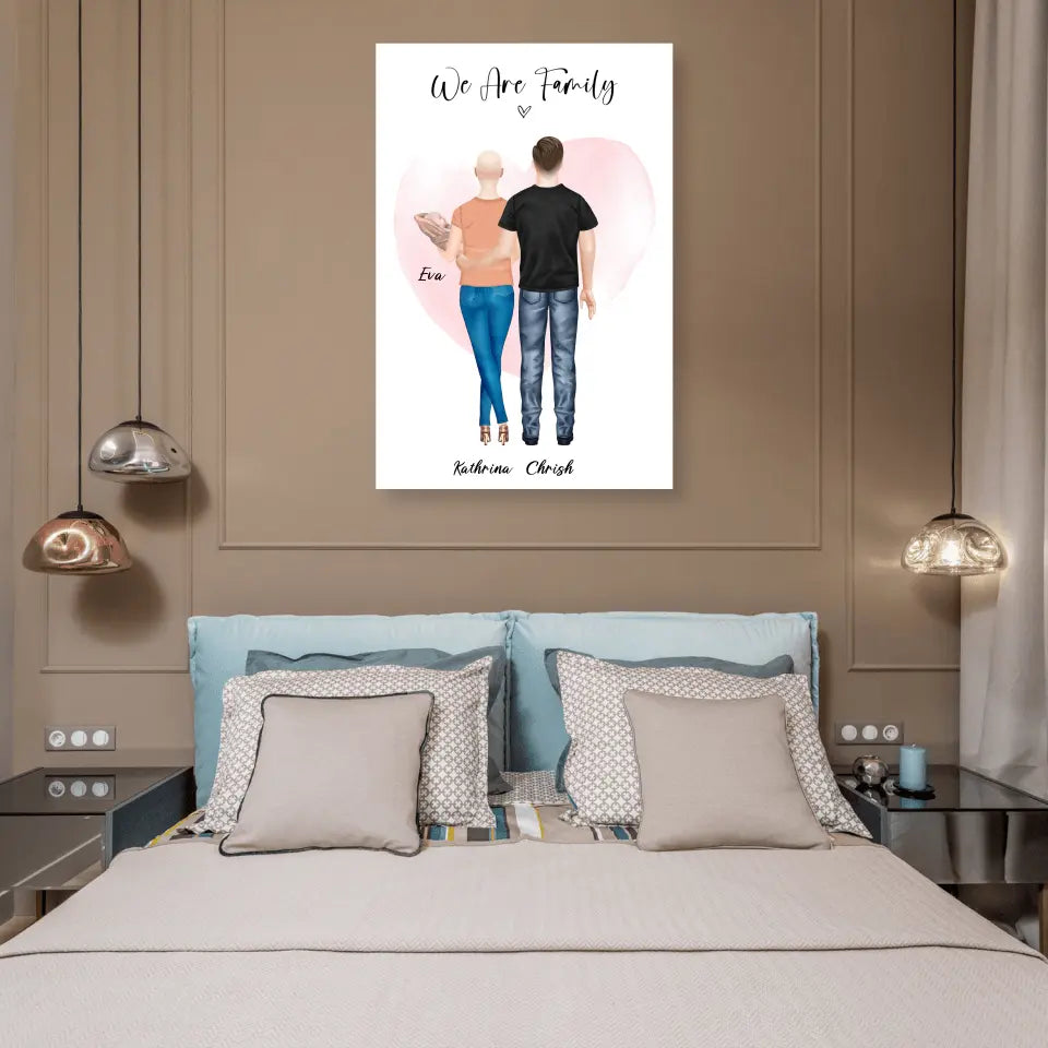 Personalisiertes Geschenk Ehepaar mit neugeborenem Baby - Poster