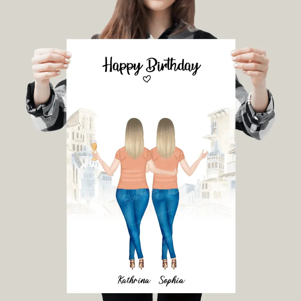 2 Freundinnen - Personalisiertes Geburtstagsgeschenk - Poster