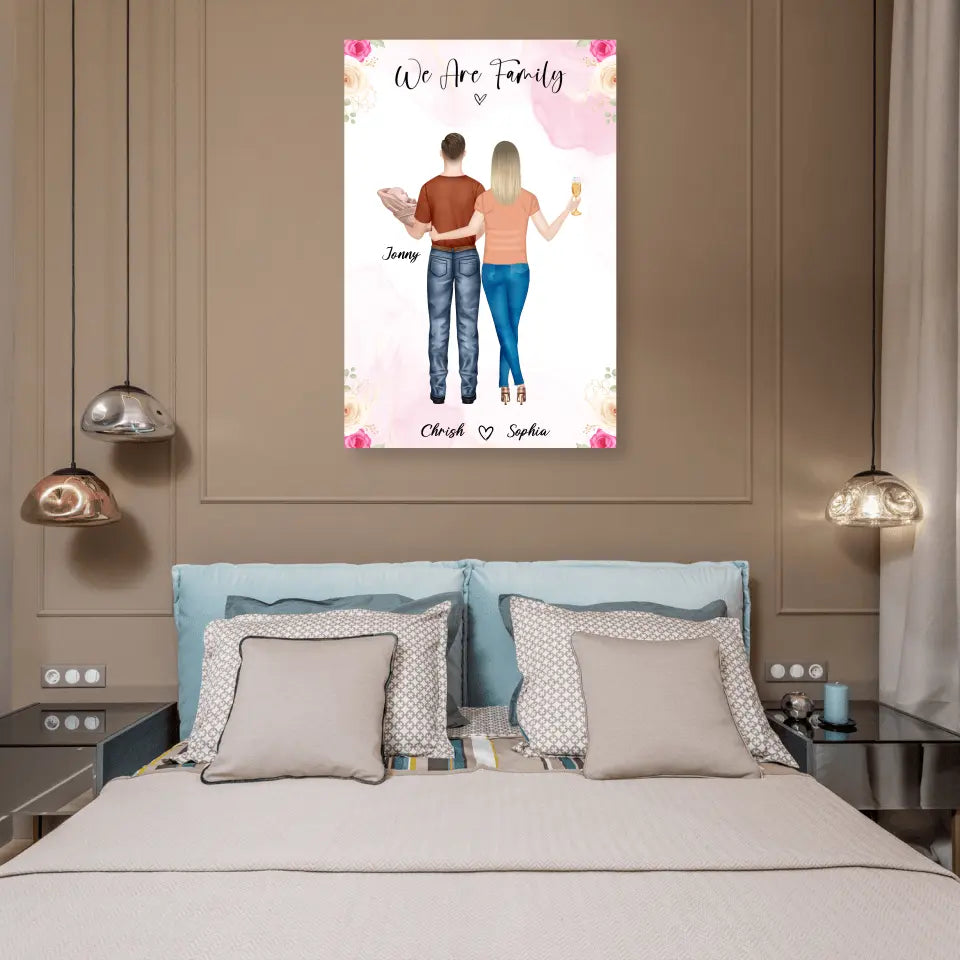Personalisiertes Geschenk Ehepaar mit neugeborenem Baby - Poster