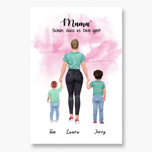 Mutter mit zwei Söhnen - personalisiertes Geschenk - Poster