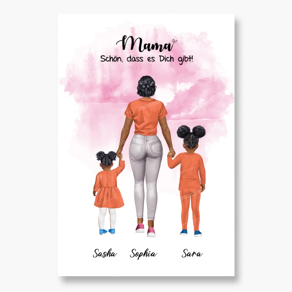Mutter mit zwei Mädchen - personalisiertes Geschenk - Poster