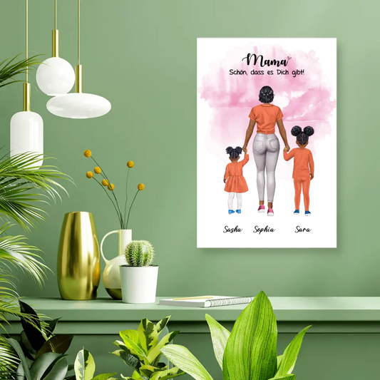 Mutter mit zwei Mädchen - personalisiertes Geschenk - Poster