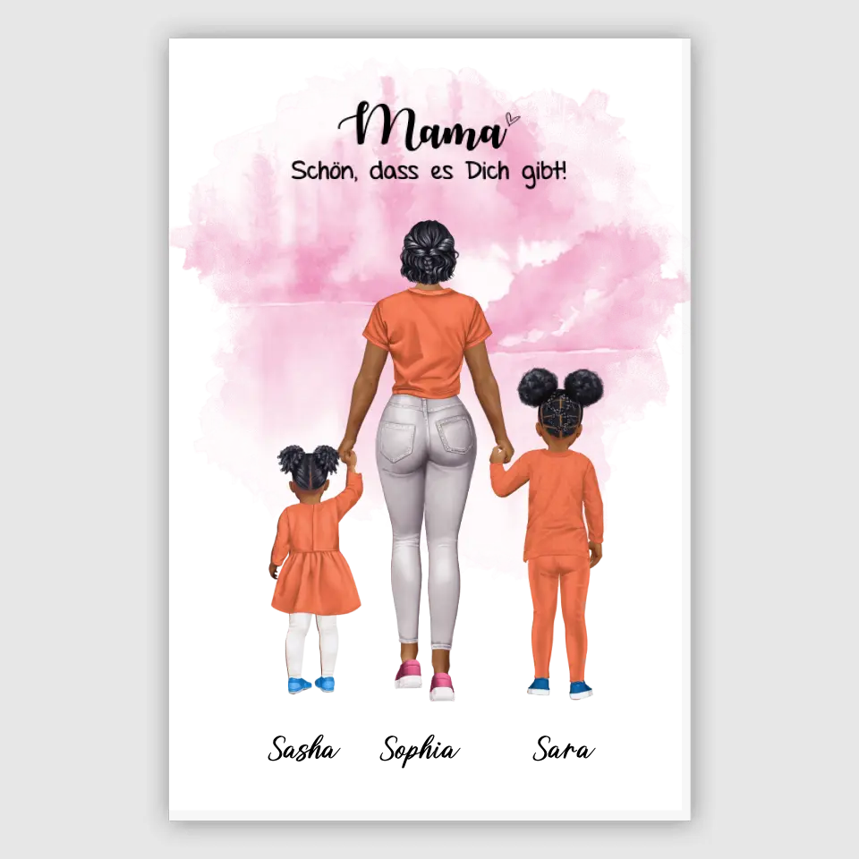 Mutter mit zwei Mädchen - personalisiertes Geschenk - Poster