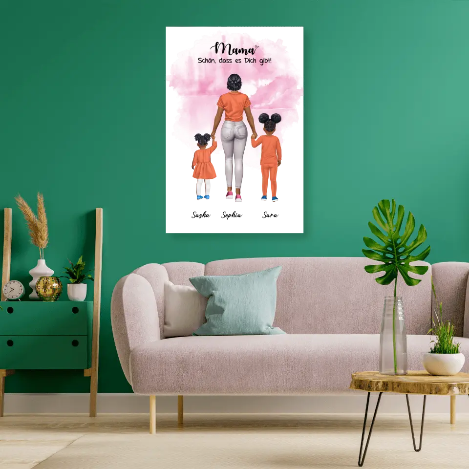 Mutter mit zwei Mädchen - personalisiertes Geschenk - Poster