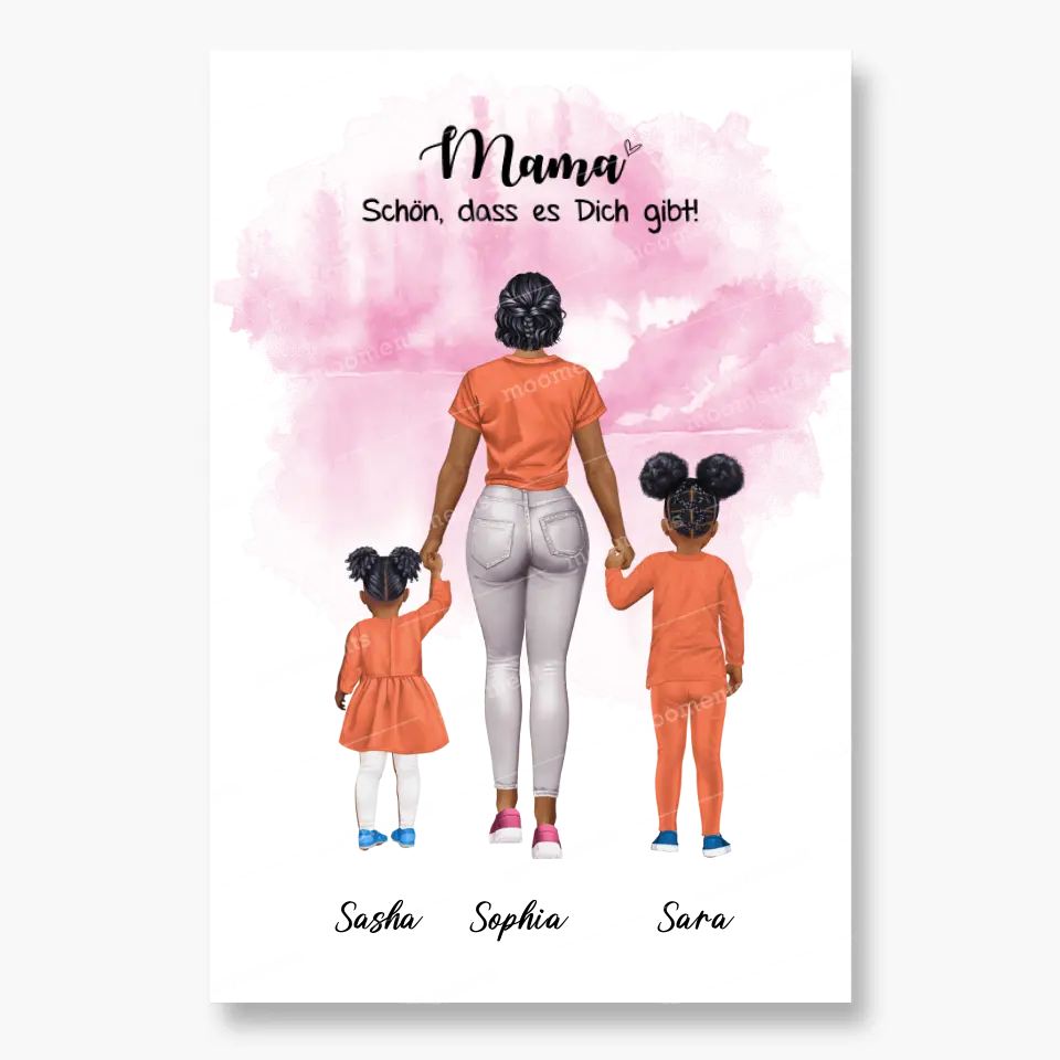 Mutter mit zwei Mädchen - personalisiertes Geschenk - Poster