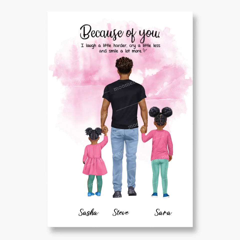 Vater mit zwei Kindern - personalisiertes Geschen - Poster