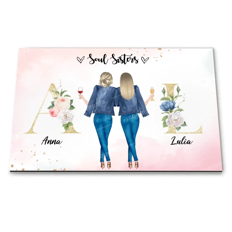 2 Freundinnen mit geblümten Buchstaben - individuelles Geschenk - Poster