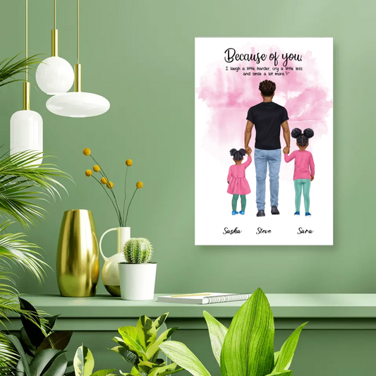 Vater mit zwei Kindern - personalisiertes Geschen - Poster