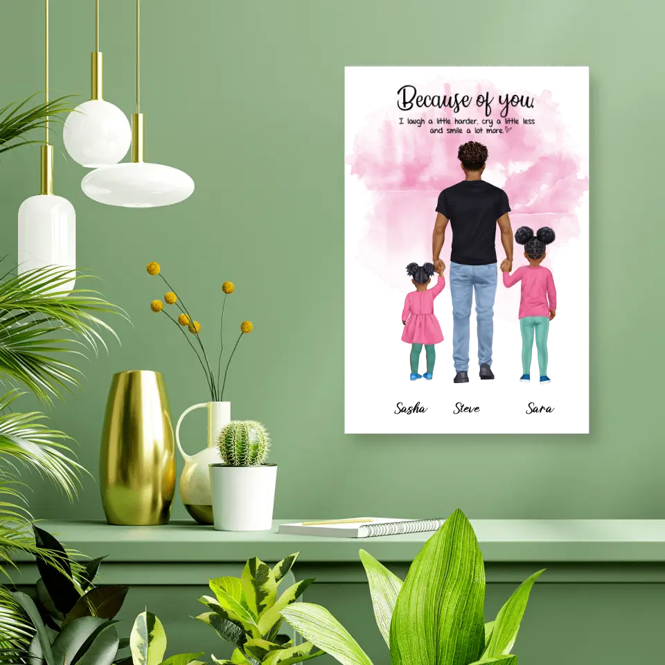 Vater mit zwei Kindern - personalisiertes Geschen - Poster