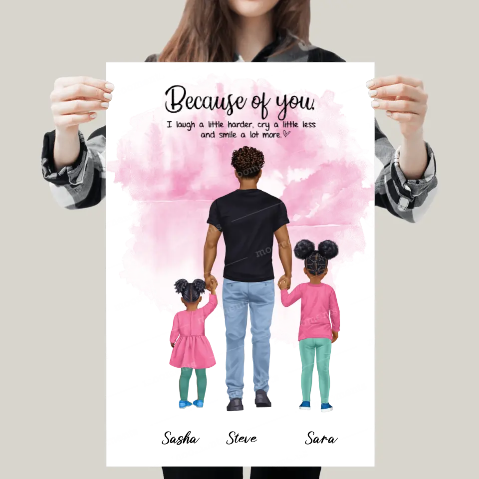 Vater mit zwei Kindern - personalisiertes Geschen - Poster