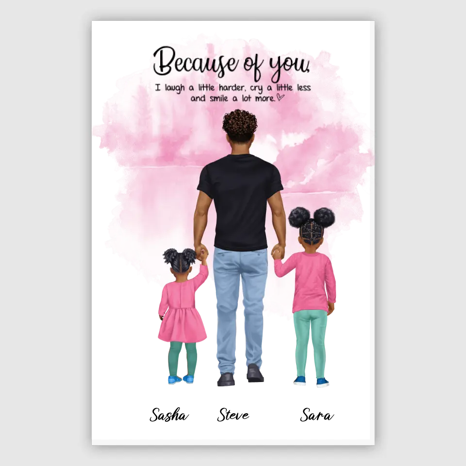 Vater mit zwei Kindern - personalisiertes Geschen - Poster