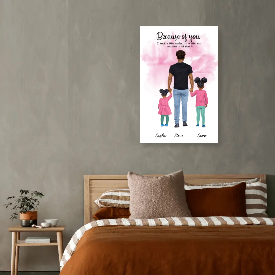 Vater mit zwei Kindern - personalisiertes Geschen - Poster