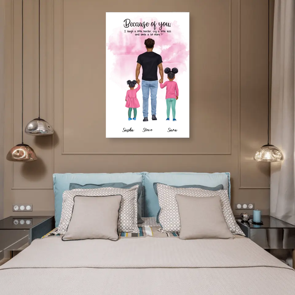Vater mit zwei Kindern - personalisiertes Geschen - Poster