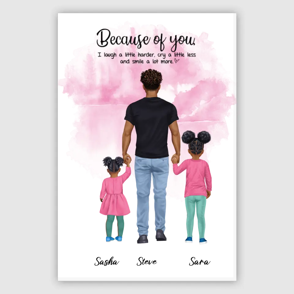 Vater mit zwei Kindern - personalisiertes Geschen - Poster