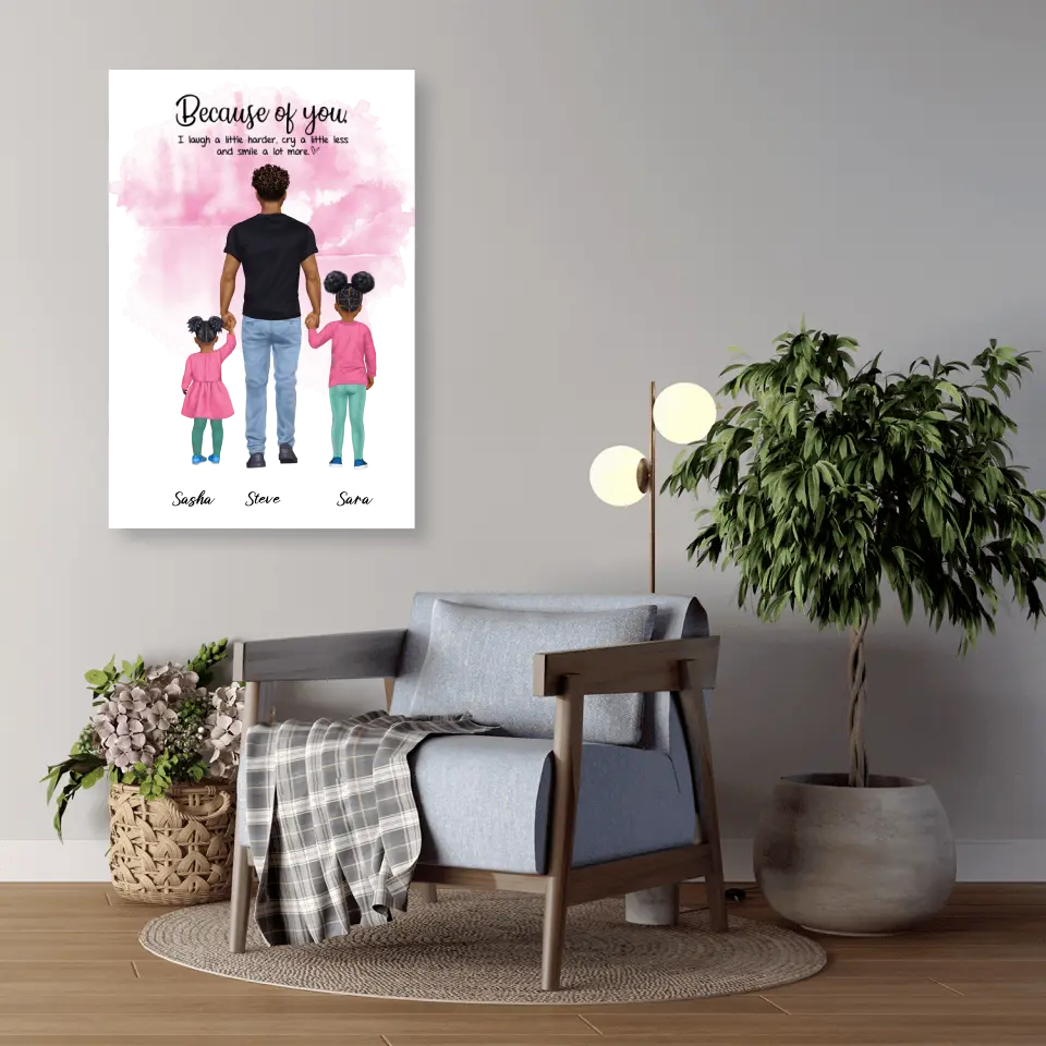 Vater mit zwei Kindern - personalisiertes Geschen - Poster
