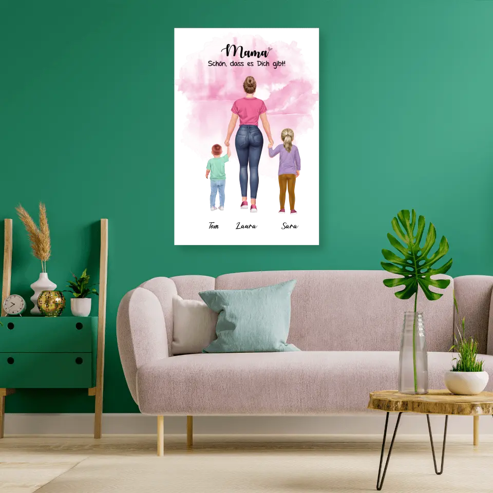 Mutter mit zwei Kindern - personalisiertes Geschenk - Poster