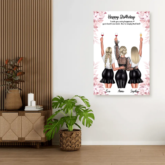 Geschenk ,,3 beste Freundinnen'' - Leinwand