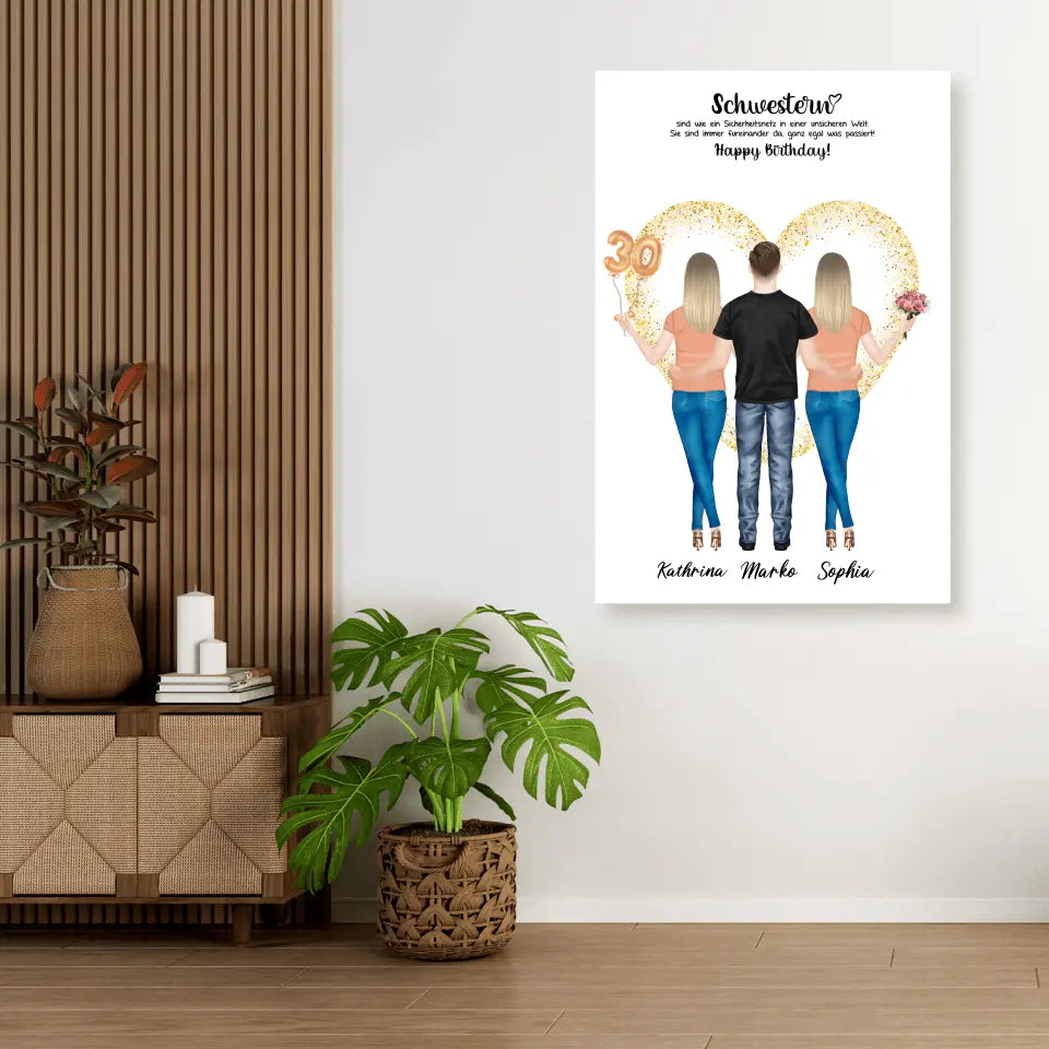3 Freundinnen - Personalisiertes Geburtstagsgeschenk - Leinwand