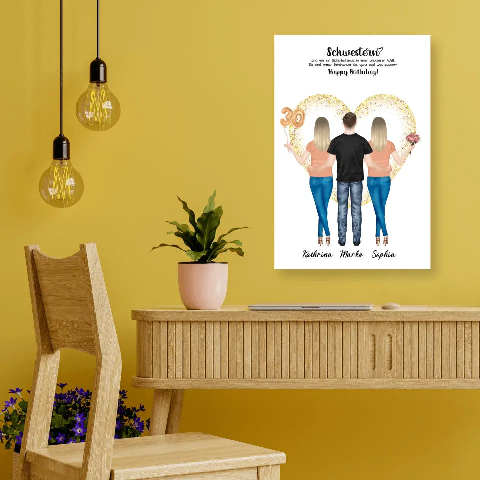 3 Freundinnen - Personalisiertes Geburtstagsgeschenk - Leinwand