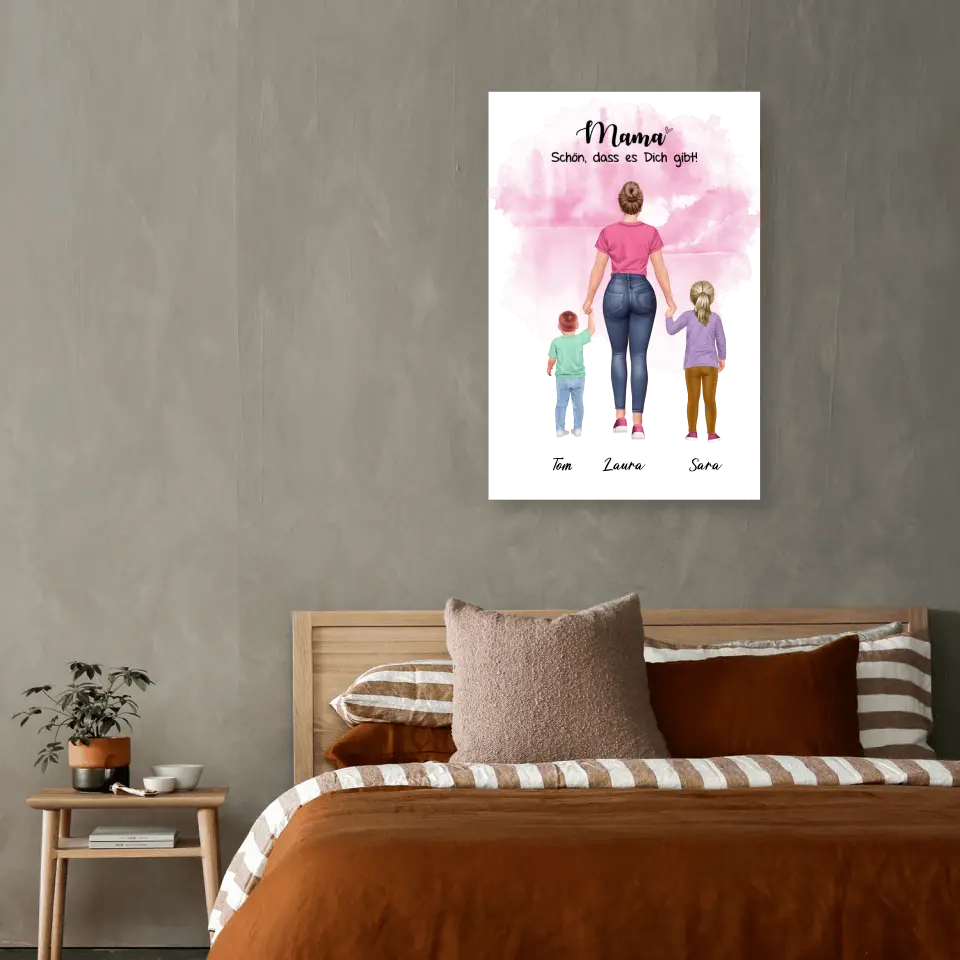 Mutter mit zwei Kindern - personalisiertes Geschenk - Leinwand