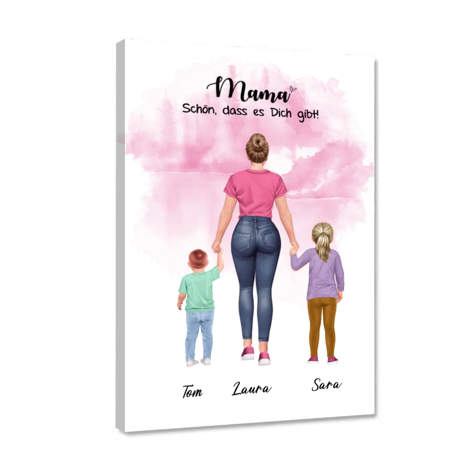 Mutter mit zwei Kindern - personalisiertes Geschenk - Leinwand