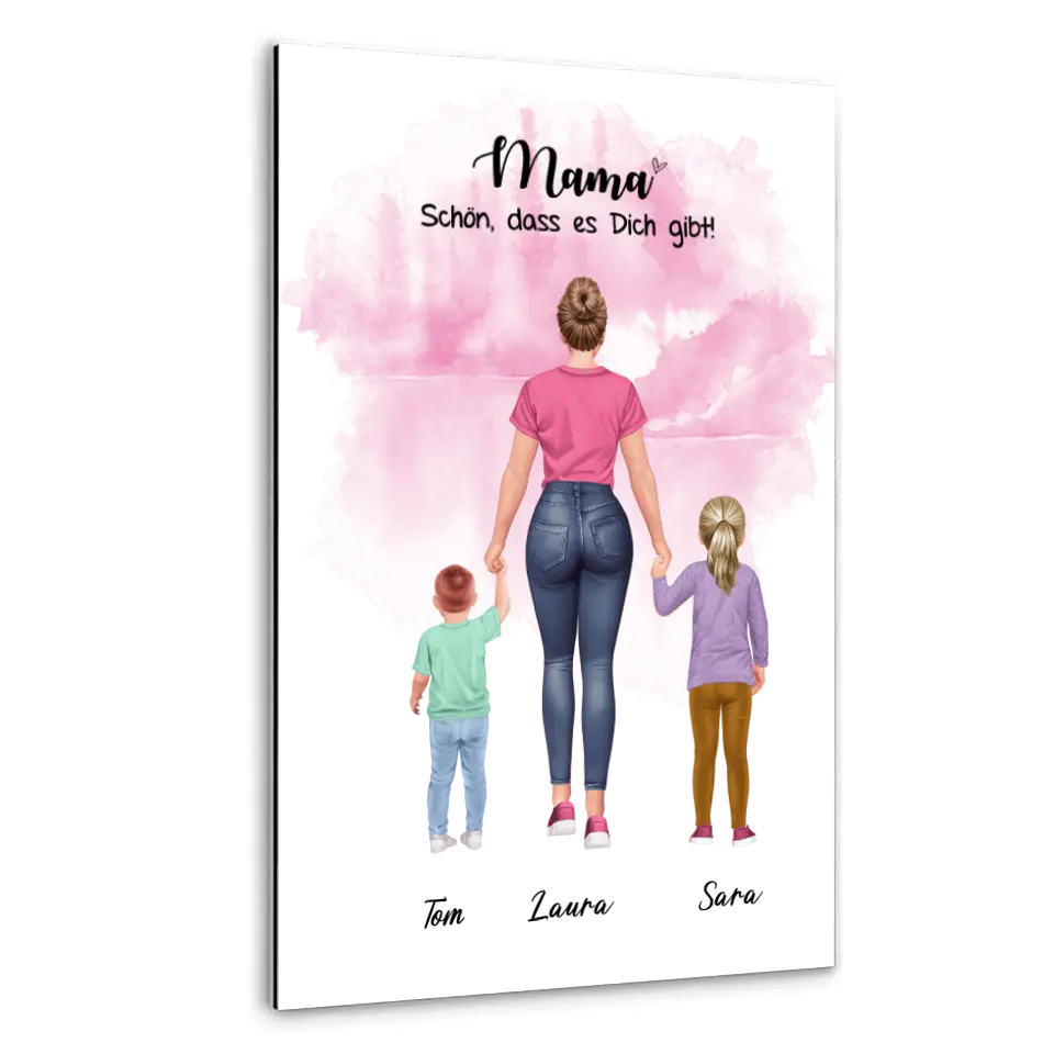 Mutter mit zwei Kindern - personalisiertes Geschenk - Leinwand