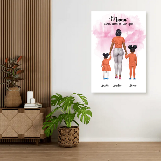 Mutter mit zwei Mädchen - personalisiertes Geschenk - Leinwand