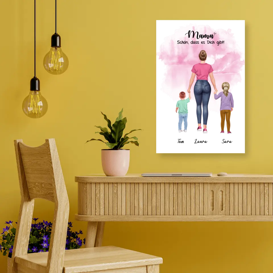Mutter mit zwei Kindern - personalisiertes Geschenk - Leinwand