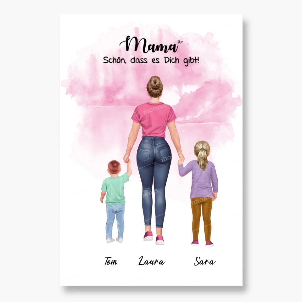 Mutter mit zwei Kindern - personalisiertes Geschenk - Leinwand