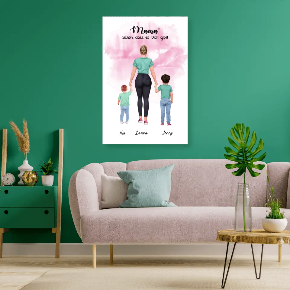 Mutter mit zwei Söhnen - personalisiertes Geschenk - Leinwand