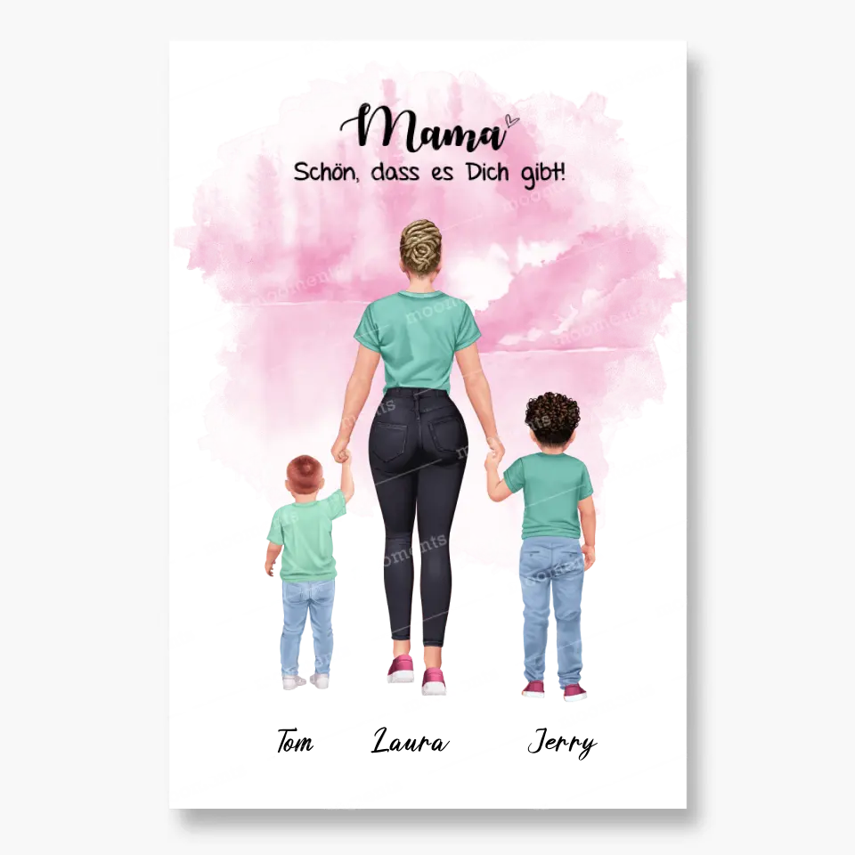 Mutter mit zwei Söhnen - personalisiertes Geschenk - Leinwand
