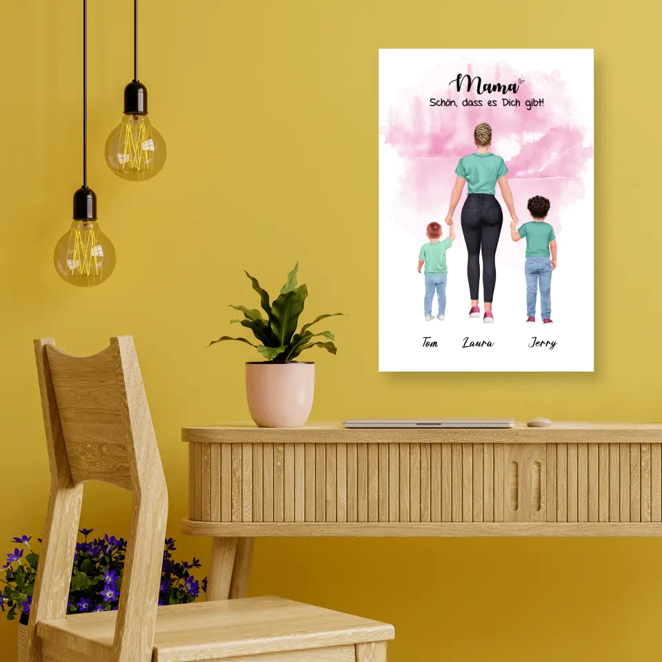 Mutter mit zwei Söhnen - personalisiertes Geschenk - Leinwand